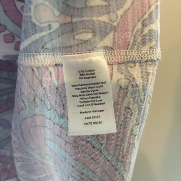 T By Talbots Paisley Top Purple Blue Short Sleeves Sz Large Petite - Picture 4 of 7